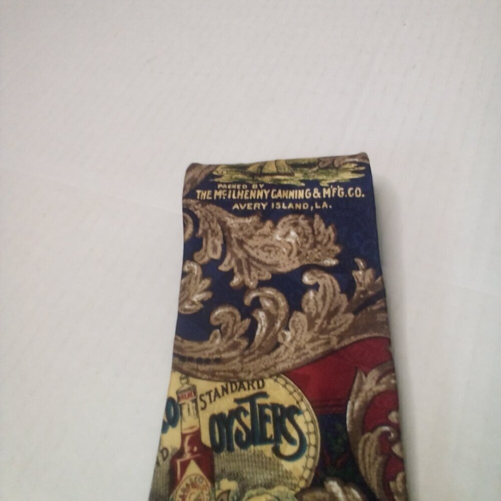 Tabasco Hot Sauce Tie Necktie Men 100% Silk Gold Red Blue - Picture 3 of 11